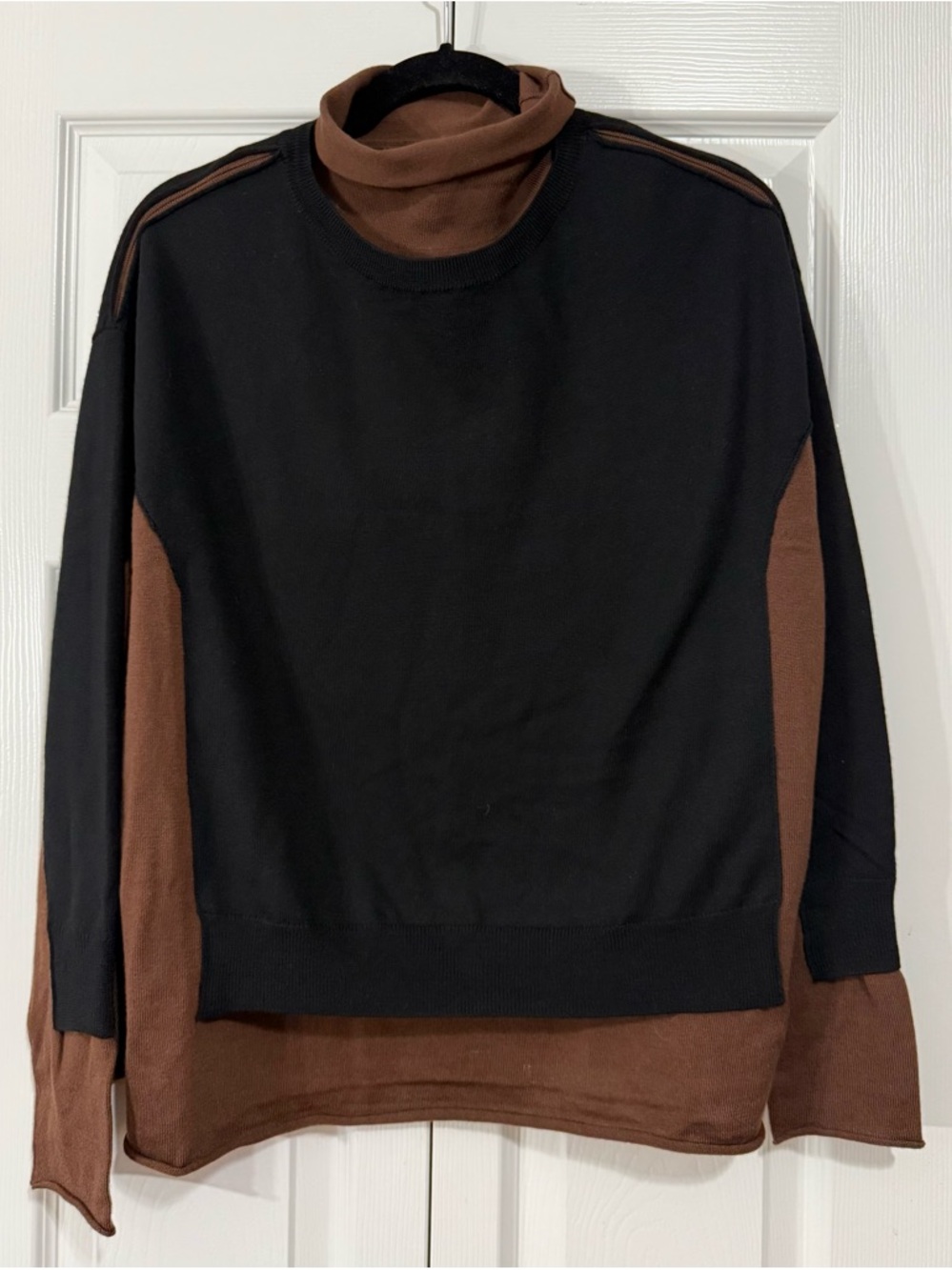 Roucha Sharaku Wool Sweater Colorblock Black Brown Oversized NWT